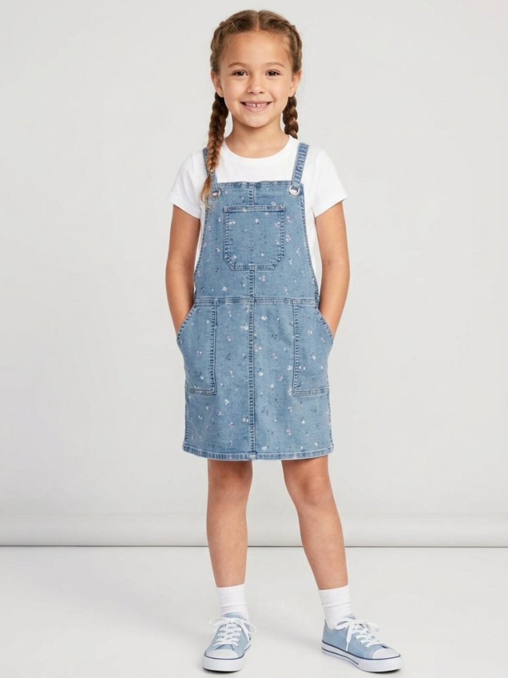 Cat & Jack Light Blue Denim Dress with Subtle White Print kids size L (10/12)